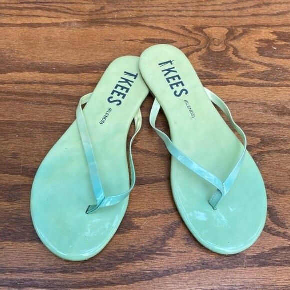 TKEES LEATHER FLIP FLOPS IN OMBRE (AQUA TO MINT) 6 - Picture 1 of 6